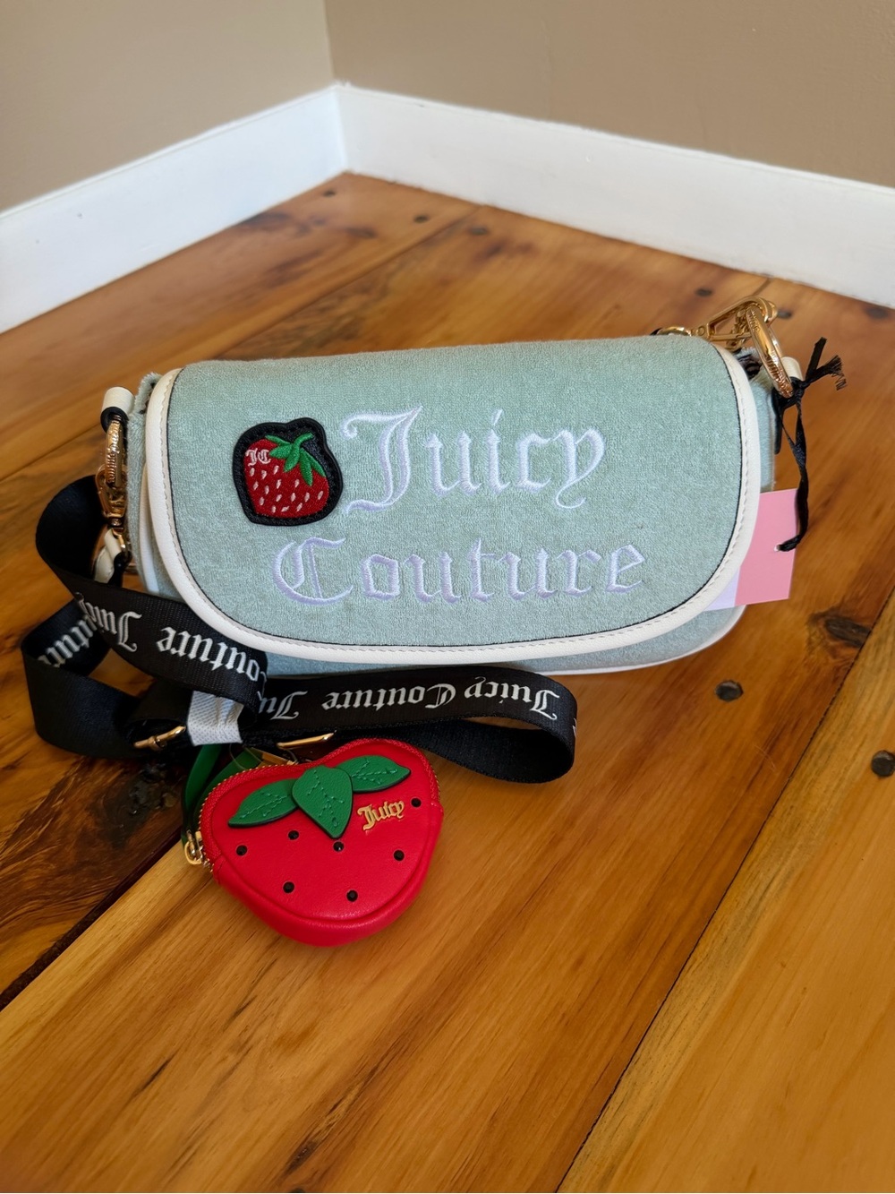 Juicy Couture Mint Green Crossbody Bag with shoulder strap and coin purse